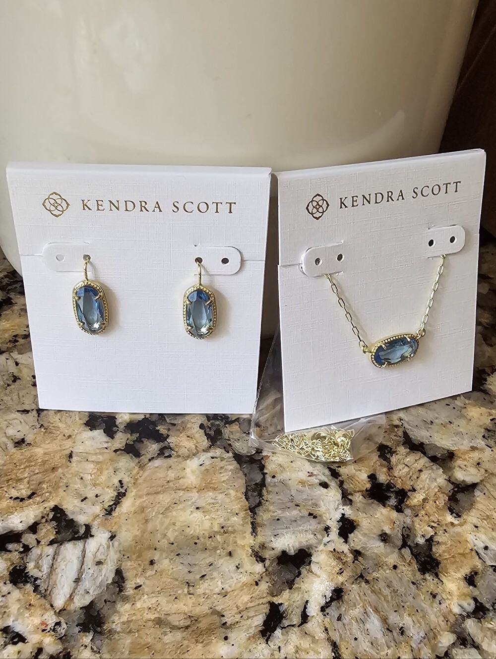 Kendra Scott Blue Glass Stone Pendant Necklace and Drop Earrings in Gold-Tone